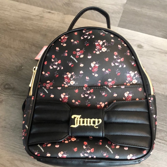 Juicy Couture Ditsy Rose Black Pretty Bow Faux Leather Backpack NWT - Picture 13 of 16